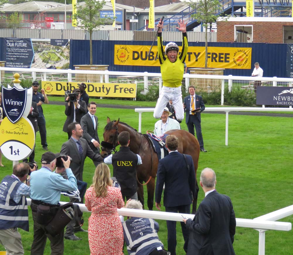 Frankie Dettori celebrates his win on James Garfield
