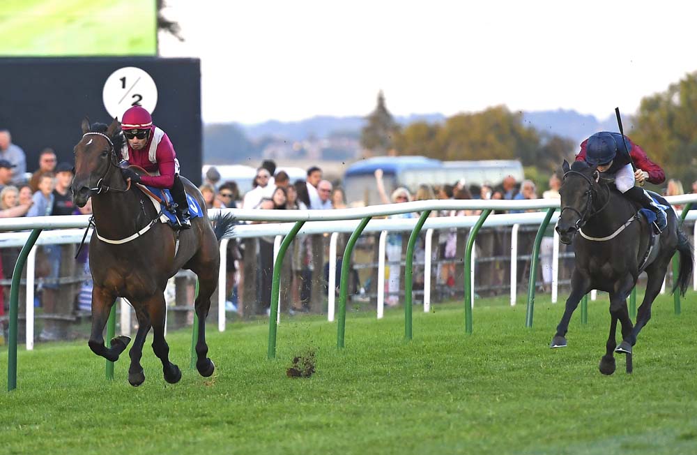De Sousa and Savaanah (left) coming home ahead (Photo: Salisbury Racecourse)