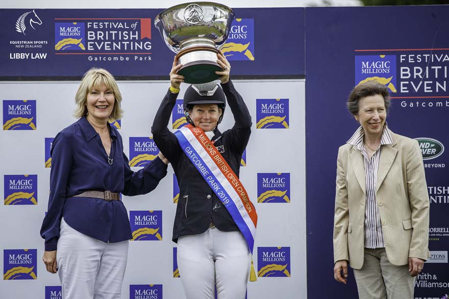 Victorious Jonelle Price with Katie Page-Harvey, president of Magic Millions, & Princess Anne who owns Gatcombe Park. Photo &copy; Libby Law Photography