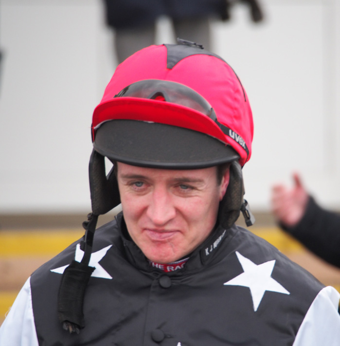Barry Geraghty in the silks of Leave It Be's owners - The Hanham Boys Racing Club